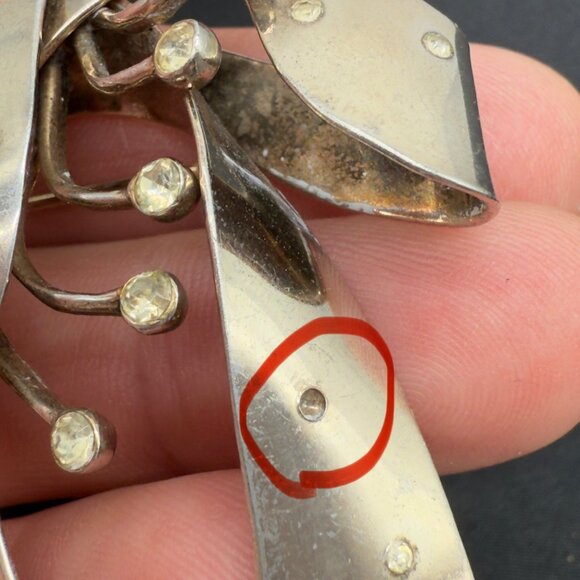 Vtg Sterling Silver Castlecliff Statement Bow Ribbon Brooch Pin Rhinestone NOTE - Picture 3 of 12